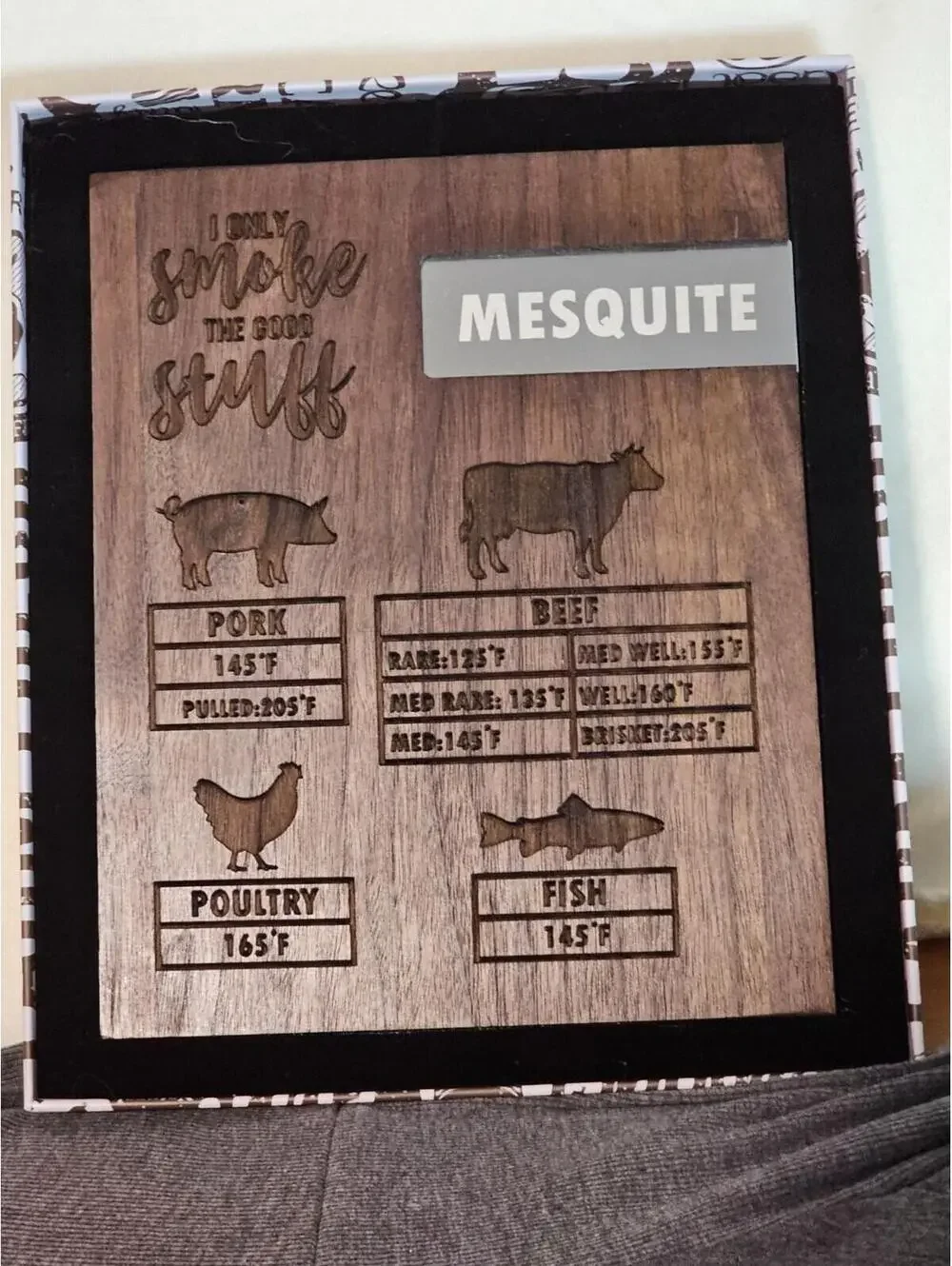 Magnetic Walnut Wood Meat Temperature Guide – BBQ Smoker Magnet – Grilling Gift